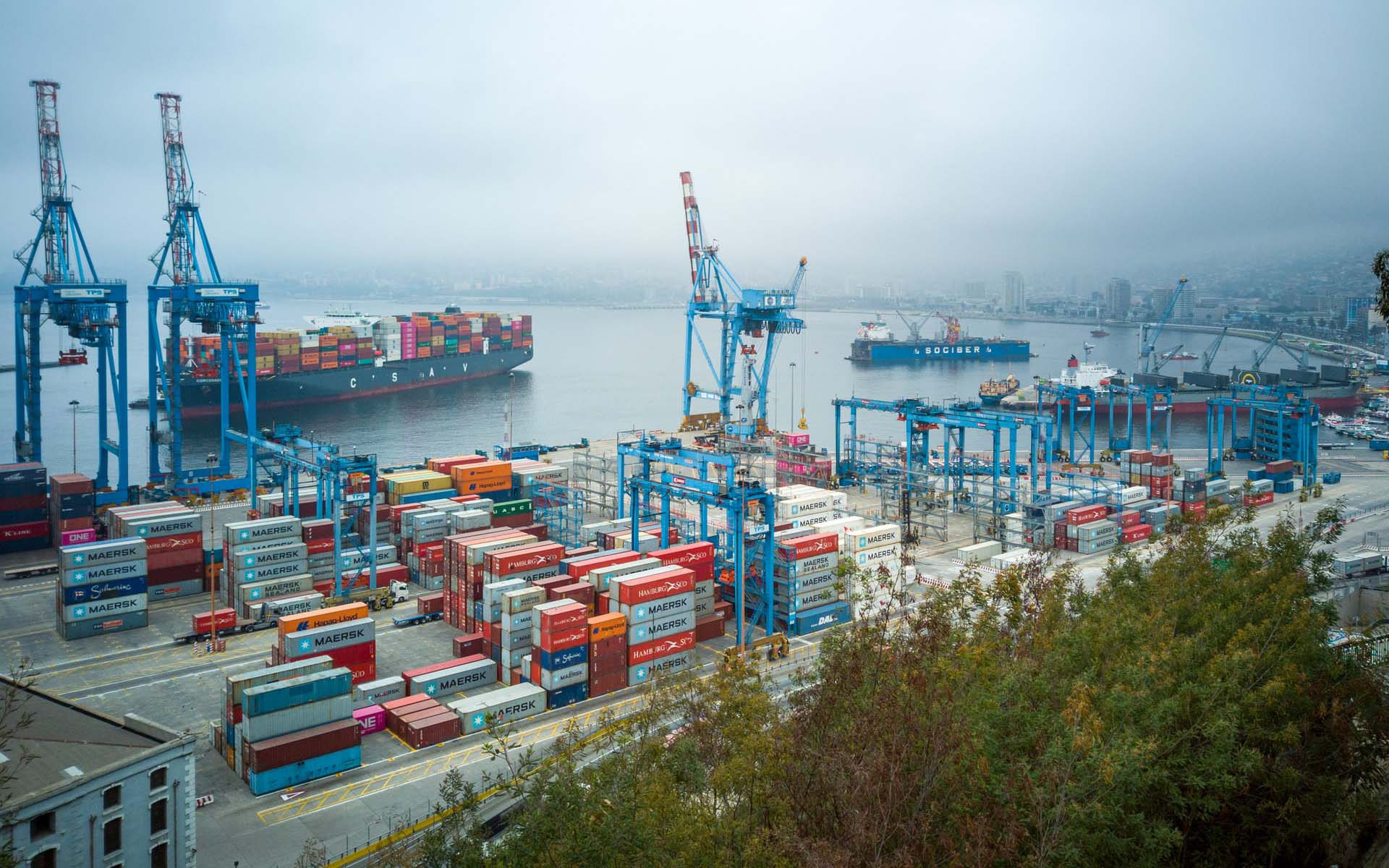 Port with cargo ships