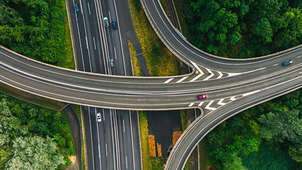 aerial view of highway intersection
